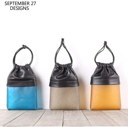 New Fashion Organizer Wallets Women Genuine Leather Luxury Men Casual Clutch Bag Translucent Phone Purses Drawstring Bag Cowskin