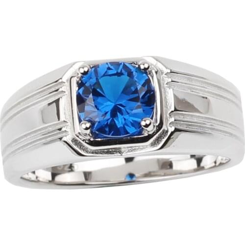 Classic Real 925 Silver Ring Men Sterling 7.0mm Round Cubic Zirconia CZ Jewelry Anillo Hombre Size 9 10 11 12 13 R240