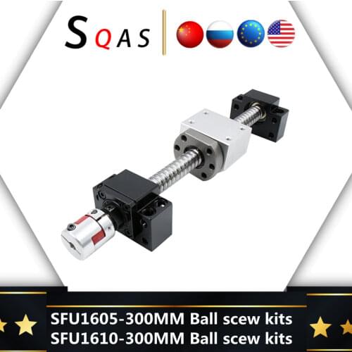 Ball screw kit SFU1610 SFU1605 300mm ball screw end machined with BK12 BF12 +single nut +nut HOUSING + coupling for cnc part