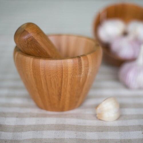 Natural bamboo mortar household mortars bamboo cooking tools kitchen accessories vegetable juice tools