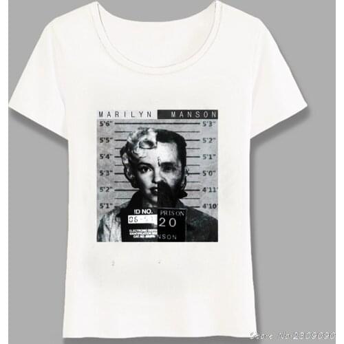 New Summer Novelty Style Womens Short Sleeve Marilyn Manson Mugshot T-Shirt Fun Design Lady Tops Cute Girl Tee Harajuku