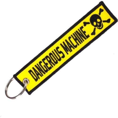 Novelty Mobile Phone Strap Double-sided Dangerous Machine Warning Tag Keychain for Motorcycles and Cars Phone Straps Holder