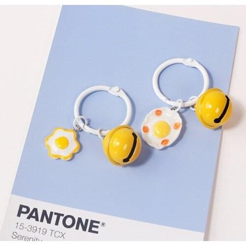 Original Design Omelette Eggs Yellow Bell Pendant Keychain Car Key Ring Car Accessories Men Gift