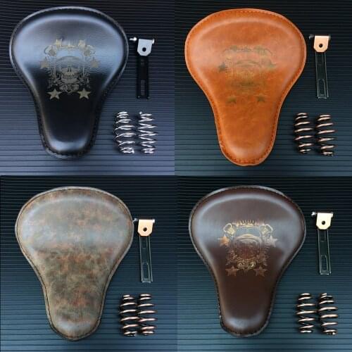 Motorcycle Retro Brown/Black Alligator Pattern Solo Seat +3" Spring Swivel Bracket For Harley Chopper Bobber Leather Saddle Seat