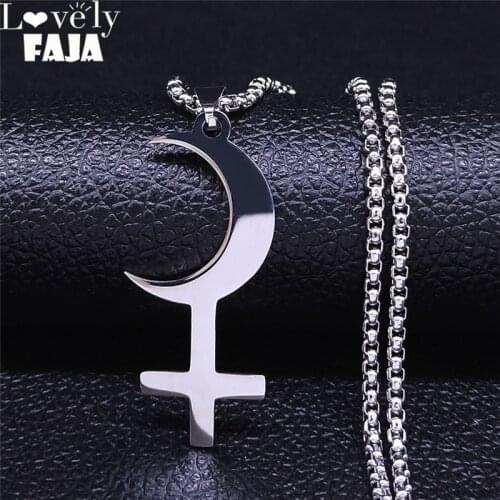 Lilith Stainless Steel Statement Necklace Silver Color Necklace Women/Men Astrological Symbol Sign Sign Jewelry collares N4327S0