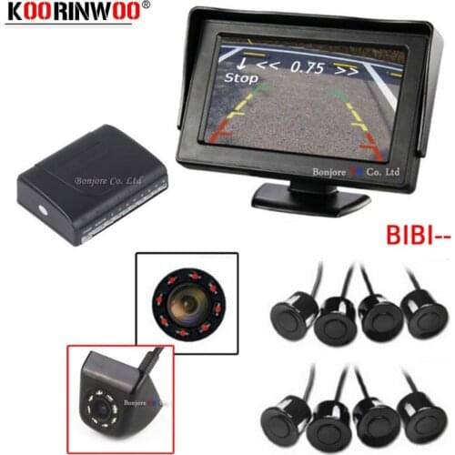 Koorinwoo Car Parking Sensors 8 Probes Parktronic Car Monitor Mirror Alarm Buzzer Front Camera IP68 Rear view Camera For Vehicle