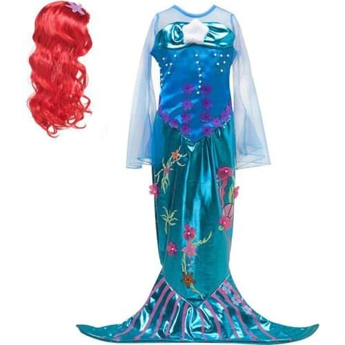 Baby Girls The Little Mermaid Tail Ariel Princess Dress children Cosplay Costume Fantasia Kids wig Christmas new year carnival