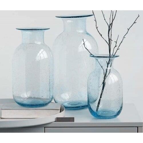 Transparent Blue Glass Flowers European Desktop Glass Home Decor Storage Bottles Bubble Sky Blue Flower Vasos Vase Terrarium