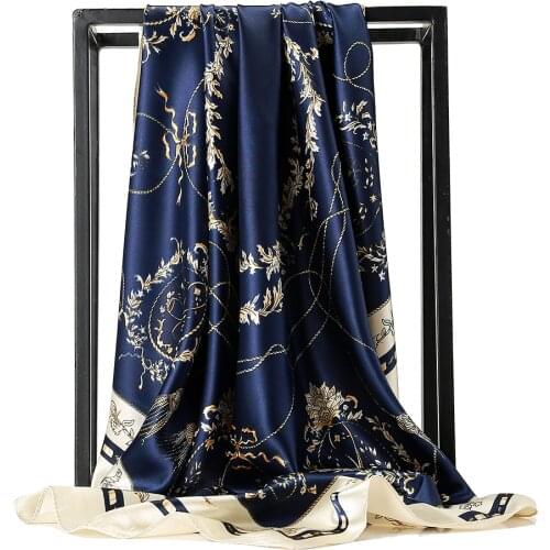 Silk Scarf Women Luxury Four Seasons 90CM Square Bandana Echarpe Femme Foulard En Soie Hijab Headscarf