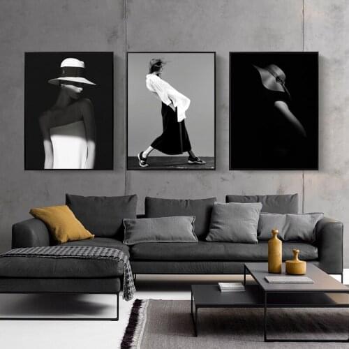 Modern Abstract Black White Woman Profile Hat Art Print Nordic Poster Wall Art Canvas Painting Wall Pictures Living Room Decor