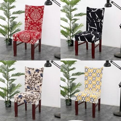 Spandex Polyester Stretch Universal Dining Room Chair Cover Geometric Floral Printing Protector Chair Seat Cover For Office