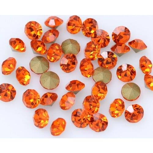 Ss2-ss45 Orange Color Cz Crystal Nail Art Rhinestone Transparent Round Pointed Foiled Back Glass Strass jewelry making bead