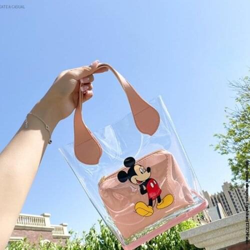 Mickey Mouse New Fashion Women Bag Luxury Shoulder Messenger Bag Fashion Disney Leather Handbag 2piesces 1 sets