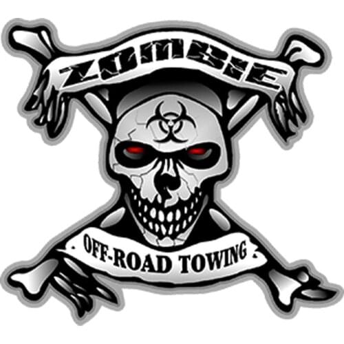 SZWL Zombie Off Road Towing Skull Bone Decals Bio Hazard Funny Car Sticker Waterproof Sunscreen Bumper Accessories PVC,13cm*12cm