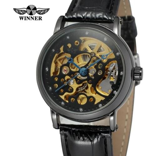 T-Winner Wrist Watches for Men Automatic Movt Skeleton Leather Strap Brand Best Wrist Watch Color Black luxury watch WRG8110M3