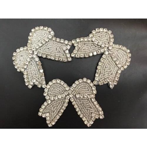 2PC Handmade Bling bowknot iron On Beaded Crystal Rhinestone Applique for Wedding Ornaments Baby Girl Hair Accessories
