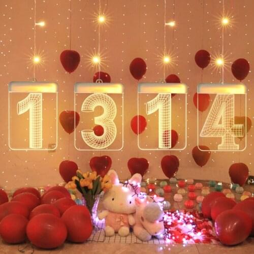 USB 3D Digital Light 520 1314 LED Number Light Confession Proposal Romantic Arrangement Light for Valentines Day Party Gift