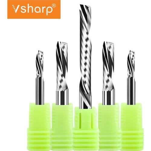 Vsharp AAA Left Spiral Milling Cutter Down Cut One Flute Router Bit CNC End Mill 6mm Shank Engraving Bits Tungsten Steel Acrylic