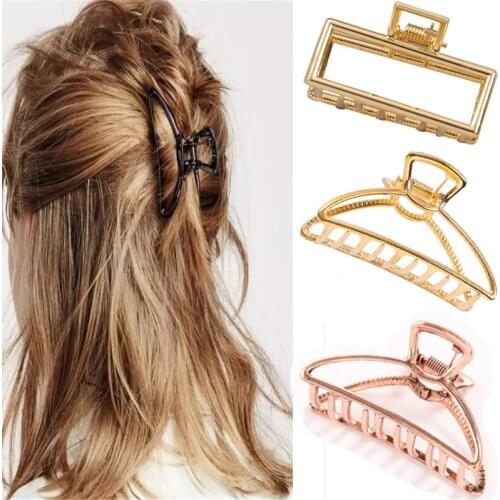 2020 Women Girls Geometric Hair Claw Clamps Hair Crab Moon Shape Hair Clip Claws Solid Color Accessories Hairpin Large/Mini Size