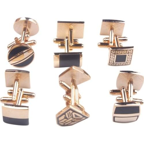 12Sets of Black Enamel Mens Cufflinks Gold Color Cuff Links #91438
