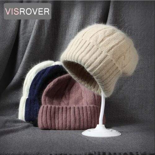 VISROVER 10 Colorway Unisex Solid Striped Rabbit Fur Woman Winter Hat Soft Autumn Bonnet Rabbit Fur Woman Warm Skullies Gift