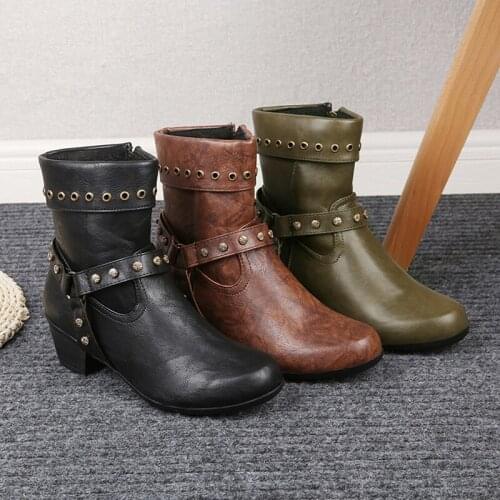 2021 New Fashion Studded PU Leather Ankle Boots Women Pointed Toe Rivet Martin Boots Women Luxury Boots
