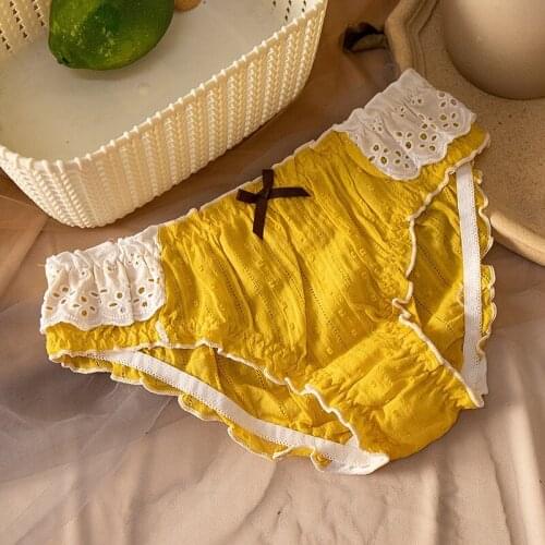 Ladies Pure Cotton Underpants Bowknot Hollow Underpants Lace Edge Underwear Cute Girly Briefs Ladies Underwear Panties Sexy