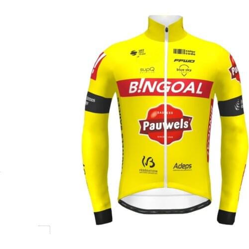 Winter Fleece Thermal Only Cycling Jerseys 2021 BINGOAL TEAM FLUO YELLOW Long Sleeve Men Bike Wear Cycling Clothing