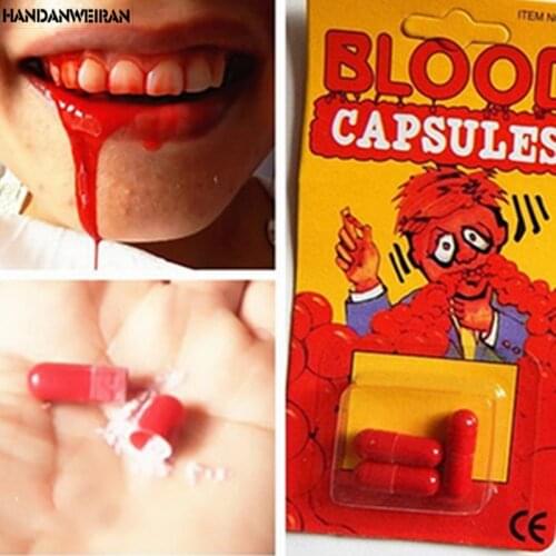 1pieces Funny Blood Pill Trick Toys Whimsy Prop Vomiting Blood Capsule April Fools Day Joke Toys