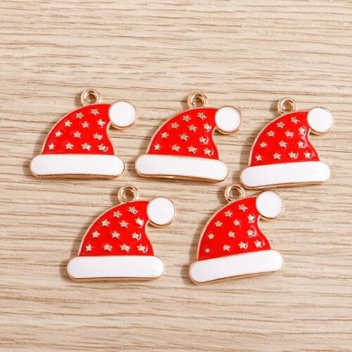 10pcs 19*18mm Star Charms Enamel Christmas Hat Charms Pendants for Jewelry Making DIY Necklaces Earrings Keychains Accessories