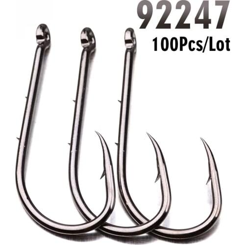 100pcs fishhooks Proberos Brand Fishing Hook 1-6# 1/0-6/0# Fish Hook BAITHOLDER Black Color Jig Big Hook Treble Hooks YU072