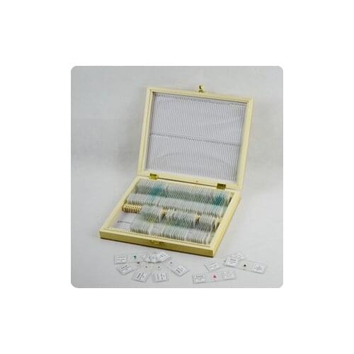 100Pcs Microscope Glass Slides Prepared Biological slides Cover Slips in Wood Box