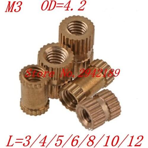 1000pcs/lot M3*3/4/5/6/8 OD=4.2mm Through thread brass insert nut / knurled nuts for injection moulding