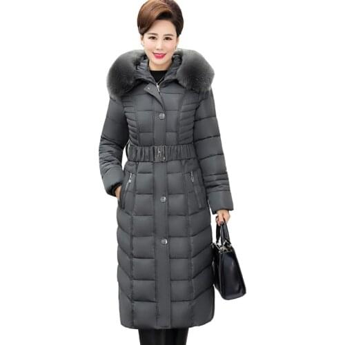2019 Winter Jacket Women Down Cotton Padded Warm Plus Size Long Hooded Fur Coat Jacket Parkas for Women Parkas Mujer R1162