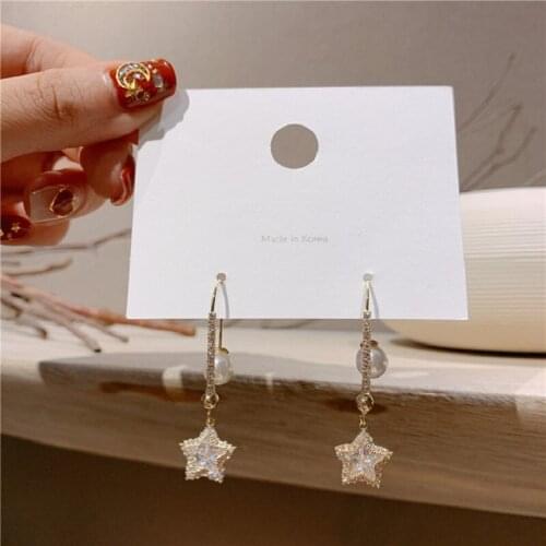 2020 New Fashion Women Earrings Cute Simple Style Star Pearl Pendant dangle earrings For Women Jewelry Party Gifts free shipping
