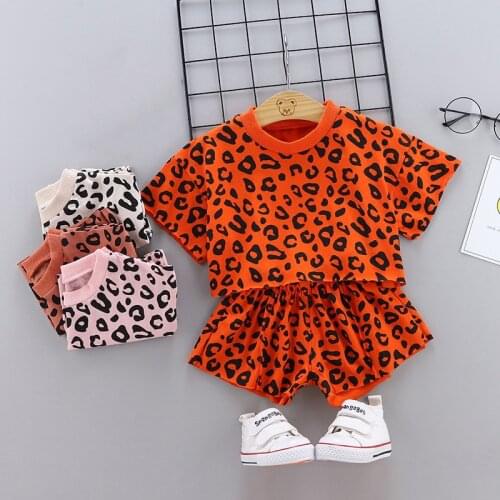 2020 New Infant Girls Clothes Sets Summer Leopard 2pcs Cotton Short Sleeve t shirts+Shorts Casual Kids Girls Sports Suits