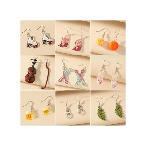 2021 Simple Fun Earrings Creative Trendy Acrylic Earrings Niche Leaf Fruit Pendant Earrings Wholesale For Women Girls