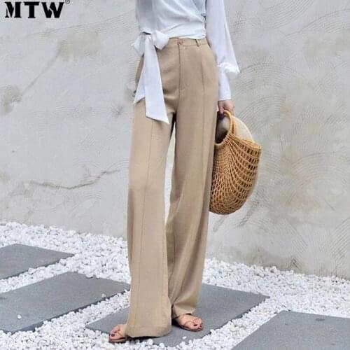 2021 Vintage Casual Women Suit Pants Ladies Korean High Waist Wide Leg Office Pants Femeale Korean OL Work Trousers