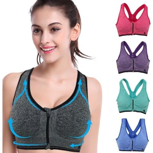 50Pcs/Lot Women Shirt Sports Yoga Bras Shockproof Zipped Padded Running Jogging Comfort Bra Seamless Clothing Plus Size