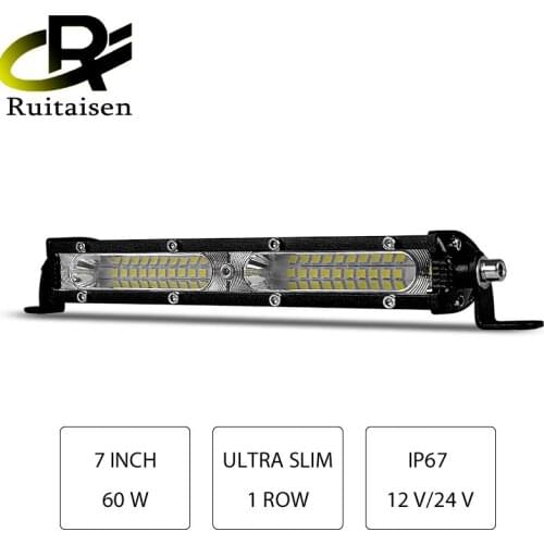 7 Inch Single Row LED Light Bar Wide Flood Work Lamp 60W For 4X4 Truck ATV UTV Offroad Driving DRL Fog Lights