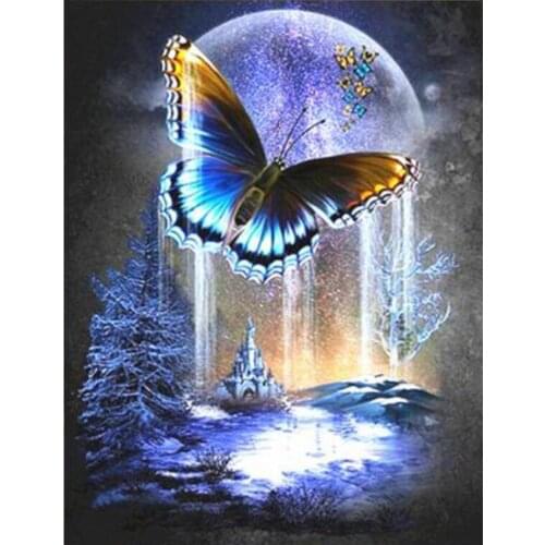 Butterfly moon landscape Daimond Painting 3D diamond rhinestone full square drill full round diamond embroidery sale hot