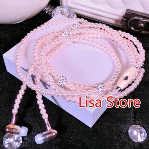 Free DHL Fashion wired Earphone With Mic Wearable Headphone Necklace pearl necklace earphones mobile phone headset girlfriend