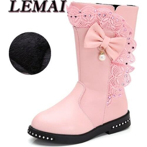 Girls Boots 2021 New Autumn Fashion Lace Princess Kids Soft Sneakers Child Snow Boots Winter PU Leather Children Shoes