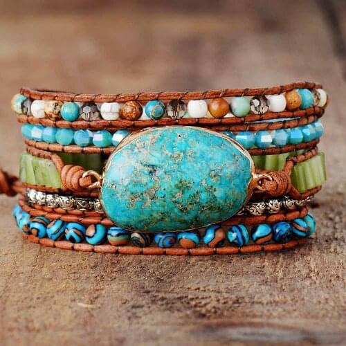 Punk Bracelets Women Wrap Bracelets Natural Stones 5 Layers Leather Cuff Bracelet Femme Bracelets Gifts Dropship