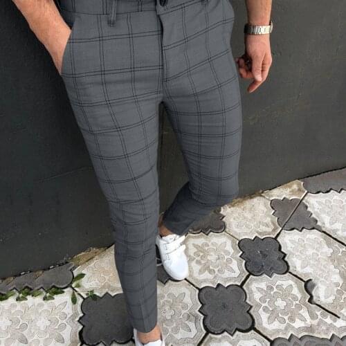Plaid Men Pants Skinny Pants Mens Clothing Pantalon Trousers Pencil Pants Male Ropa Hombre Streetwear Smart Casual Pants