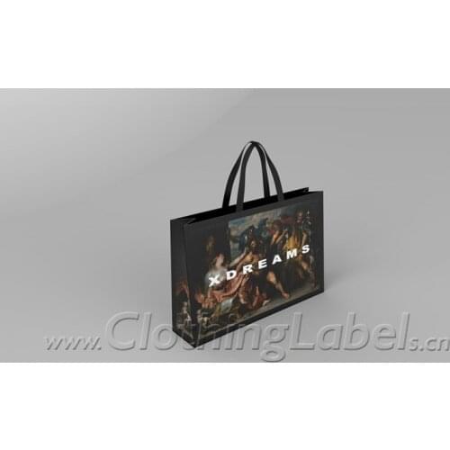 Custom paper bags for clothing accessories, shoes, black cardborad paper texture, personalized bag with brand, printed logo