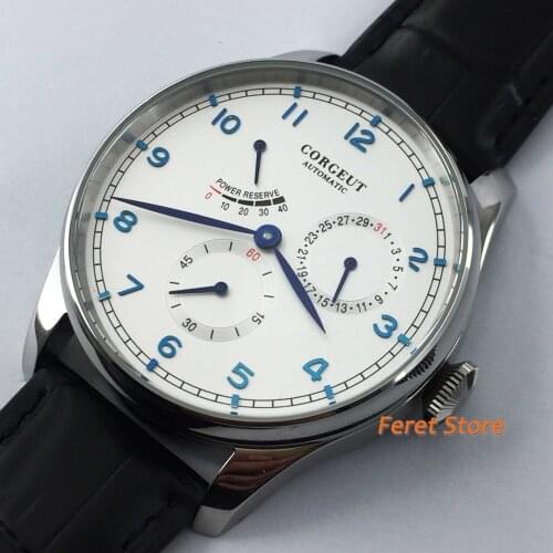 Corgeut NEW watch 42mm Stainless steel case white dial mens seagull automatic mechanical Business wristwatches Kinetic energy