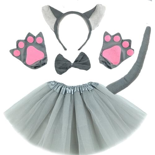 Women Adult Kids Children Animal Grey Wolf Cosplay Costume for Birthday Party Fancy Dress Halloween - Headband Tail Tie Skirt