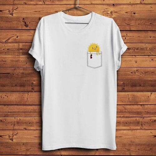 Cute sun inpocket funny t-shirt homme summer new short sleeve t shirt men white casual tshirt unisex streetwear