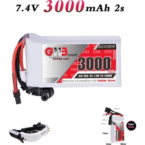 GNB GAONENG Lipo 2S 3000mAh 7.4V 5C/10C Battery for Fat Shark Dominator FPV Goggles RC Drone RC Receiver With Power Indicator